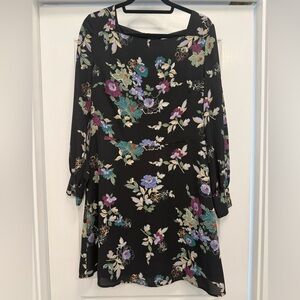 Loft Black Floral A-Line Women's Dress